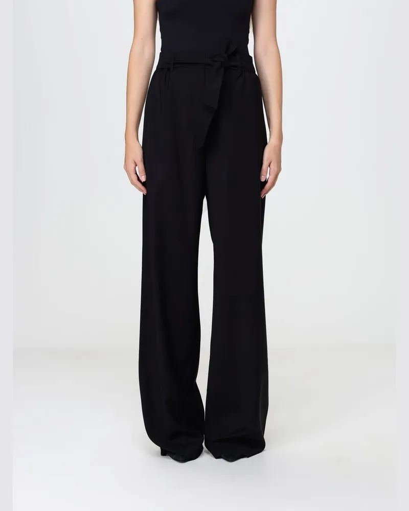 Max Mara Wide-Leg-Hose aus Schurwolle mit Bindegürtel an der Taille Schwarz