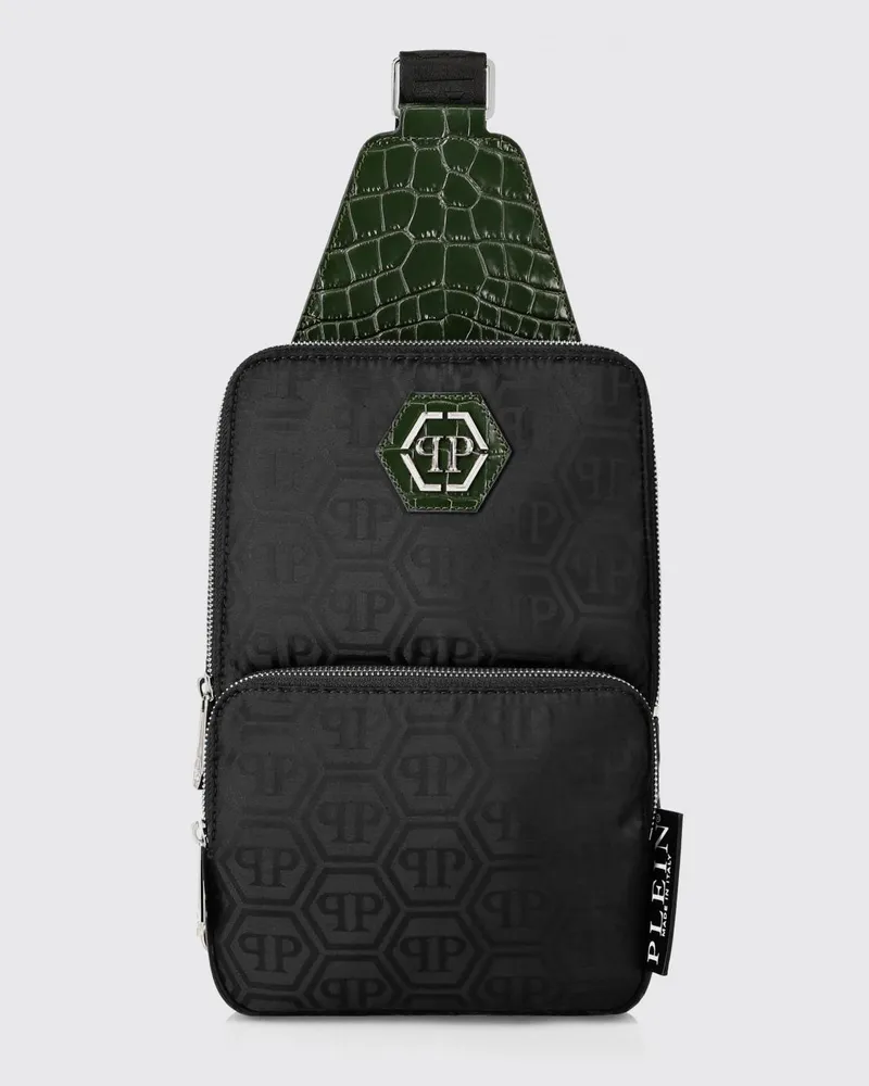 Philipp Plein Tasche aus Logo-Nylon und Krokoprägung Leder Schwarz