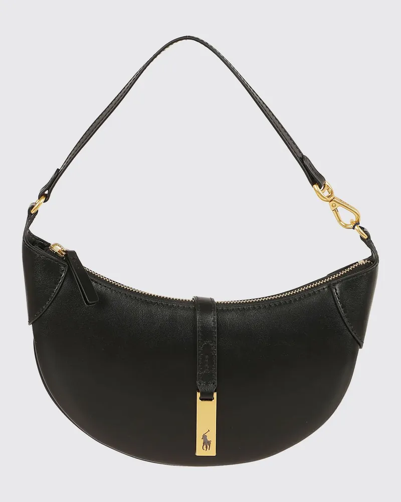 Ralph Lauren ID Schultertasche aus Leder mit Pony-Logo Schwarz
