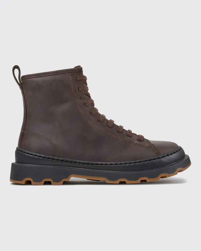 Camper Brutus+ Schnür-Combat-Boots aus Nubukleder mit Profilsohle Braun