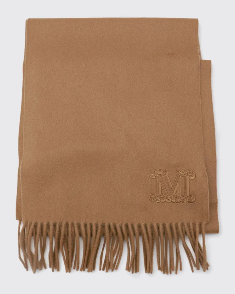 Max Mara Dalia Monogramm-Schal aus reinem Kaschmir mit Fransenrändern Camel