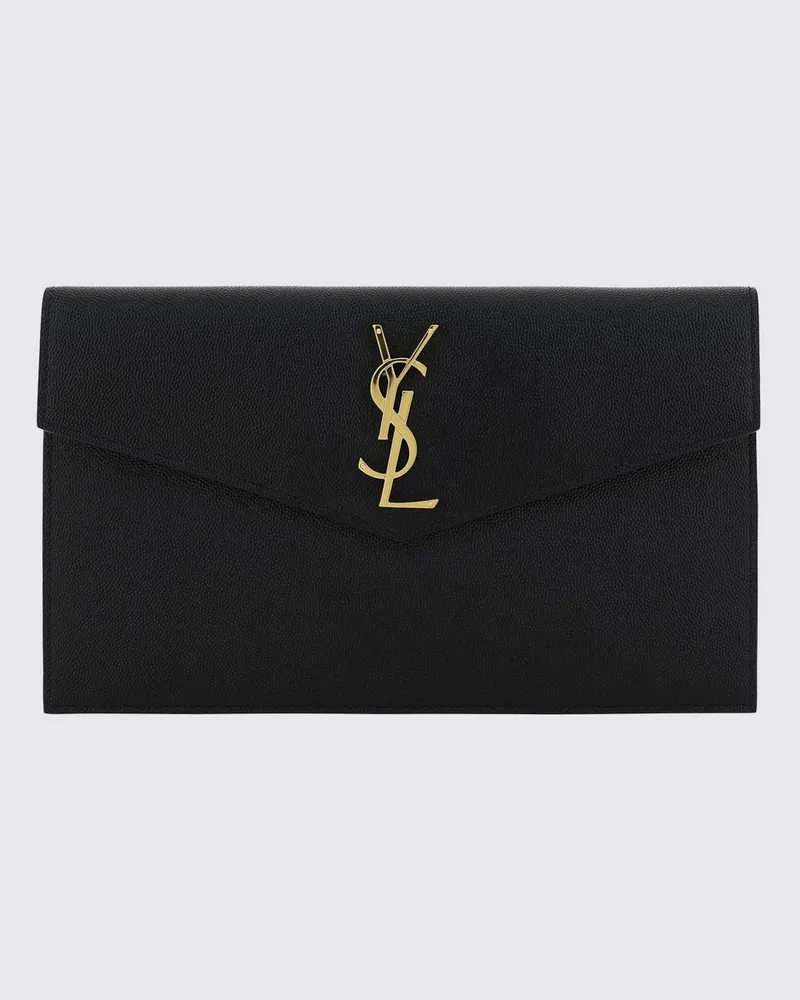 Saint Laurent Uptown Umschlag-Clutch von aus Grain de Poudre-Leder mit YSL-Logo Schwarz