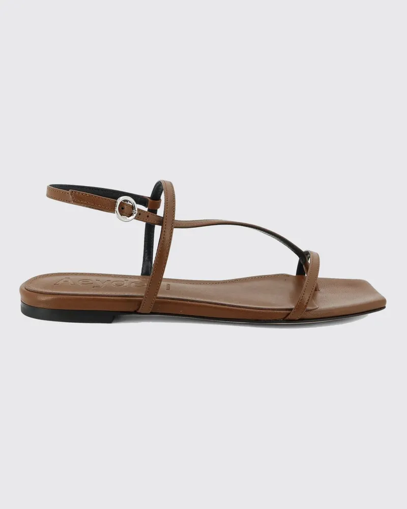 aeyde Flache Sandalen aus Glattleder mit Knöchelriemen und eckiger Spitze Tabak