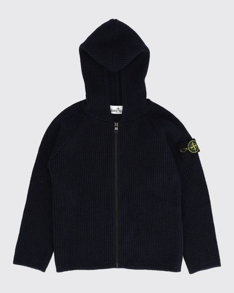 Stone Island Woll- und Kaschmir-Kapuzenjacke mit Reißverschluss für Jungen Blau