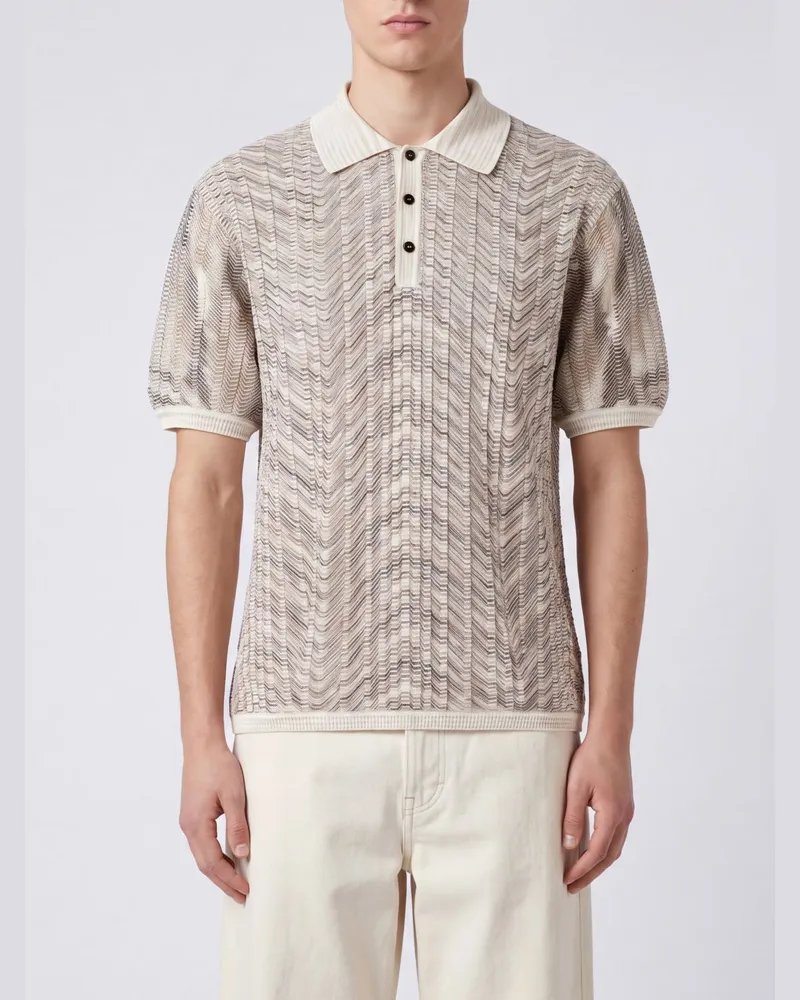 Missoni Slim-Fit Strickpolo mit Zickzackmuster aus Baumwolle und Viskose von Bunt