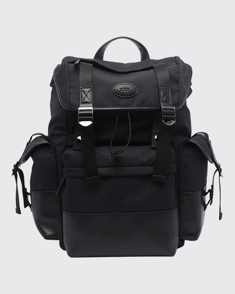 TOD'S Utility-Rucksack aus Funktionsgewebe mit Klappe und Kordelzug Schwarz