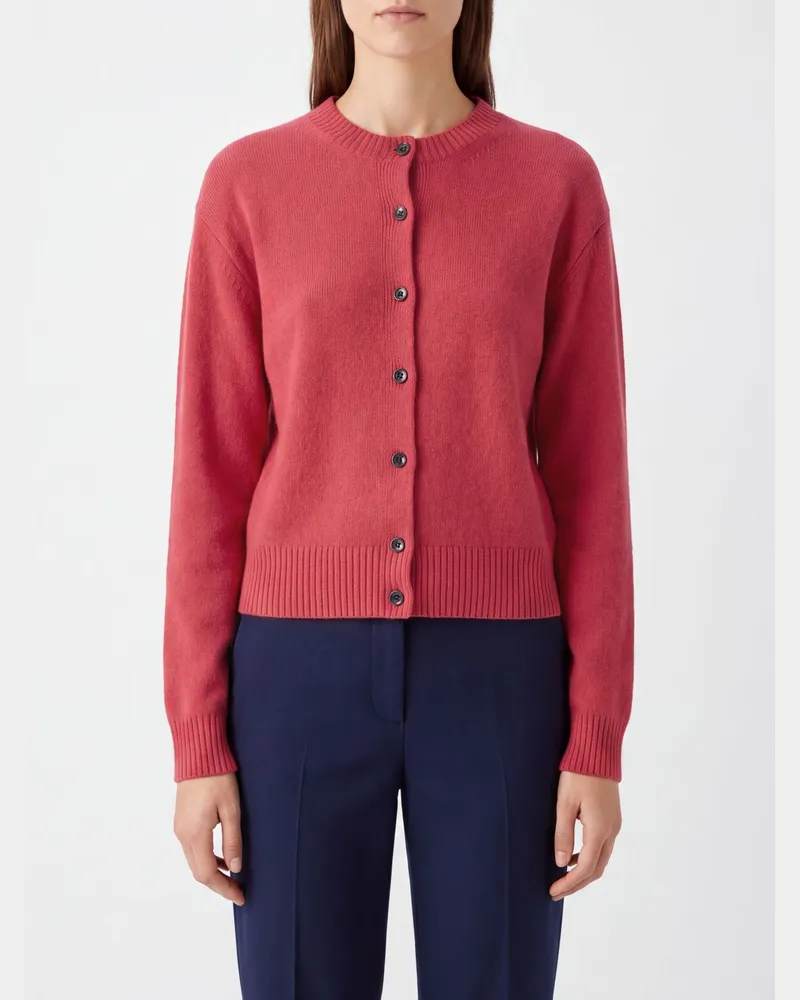 Róhe Woll-Cardigan mit Rundhalsausschnitt und Rippbündchen Rot