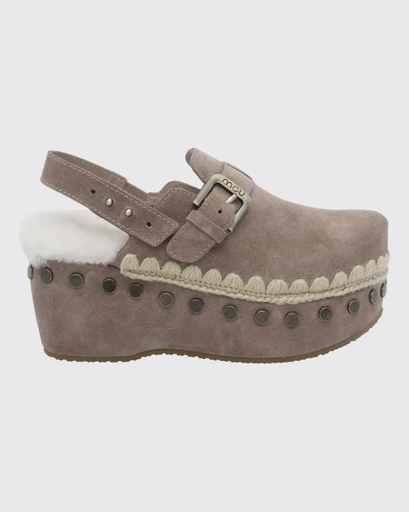 Mou Keil-Slingbacks aus Wildleder mit Nieten und Kontraststickerei Grau