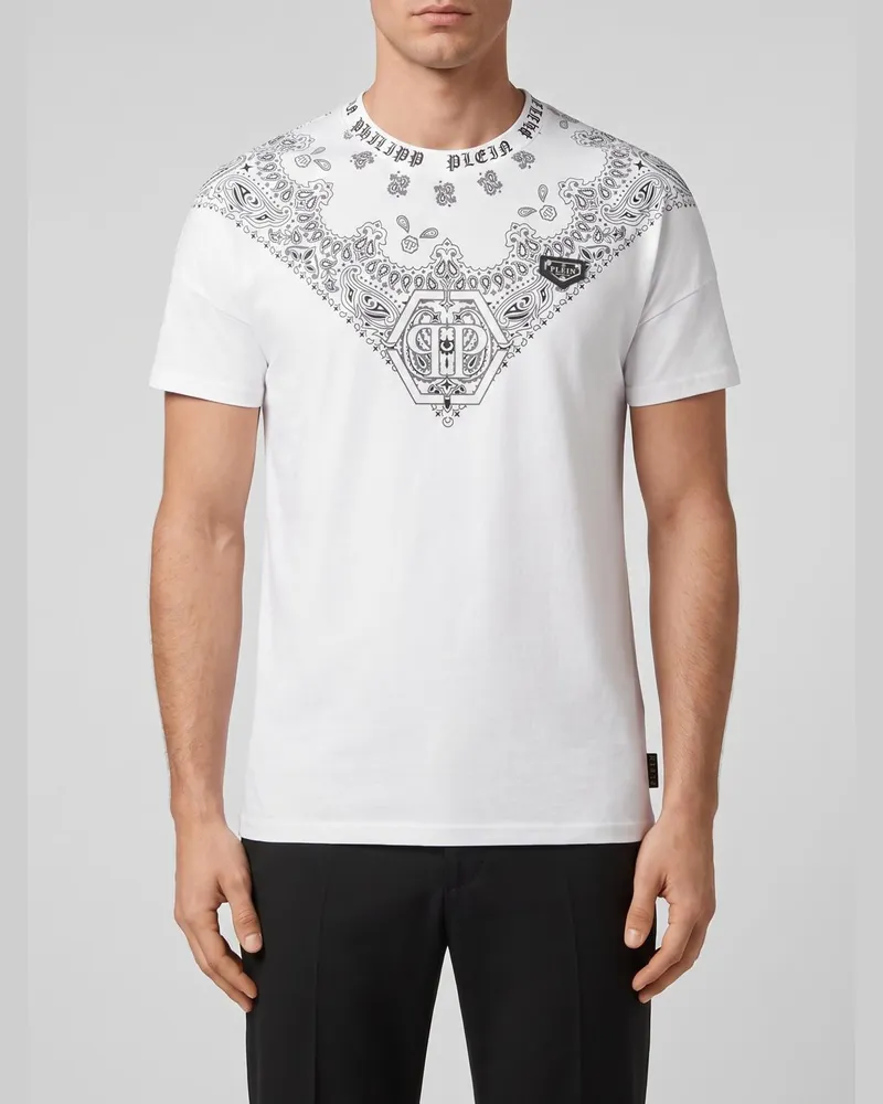 Philipp Plein Slim-Fit-T-Shirt aus Baumwolle mit Bandana-Print Weiß