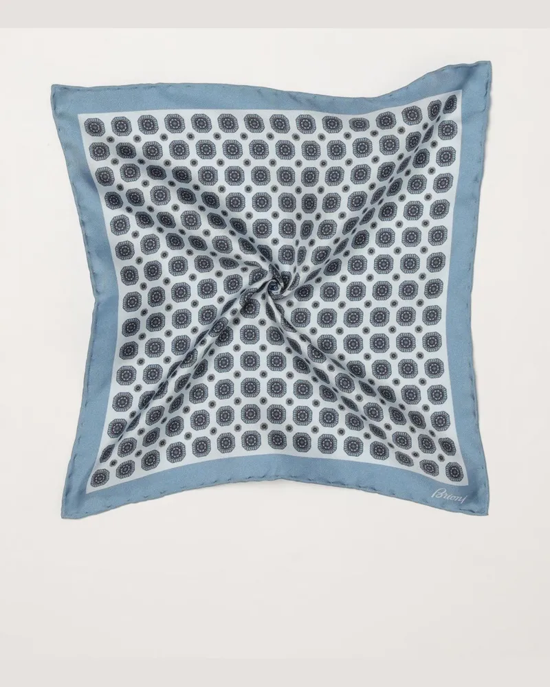 Brioni Quadratisches Seidentuch mit geometrischem Print und Kontrastlogo Hellblau