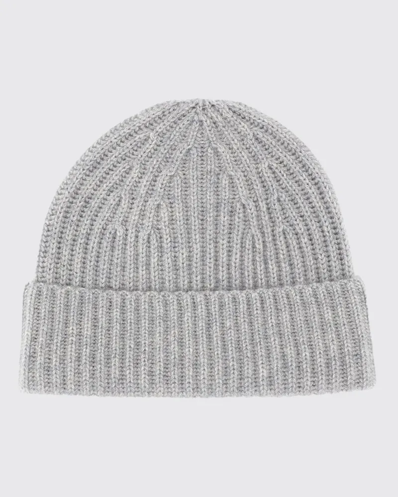 Lisa Yang Gerippte Beanie-Mütze von aus 100% Kaschmir mit Umschlag Grau