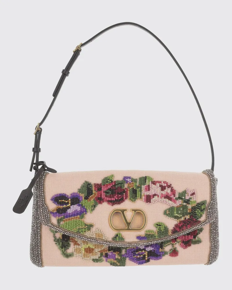 Valentino Garavani DeVain Schultertasche aus Leinen mit Kristallstickerei Orchidee