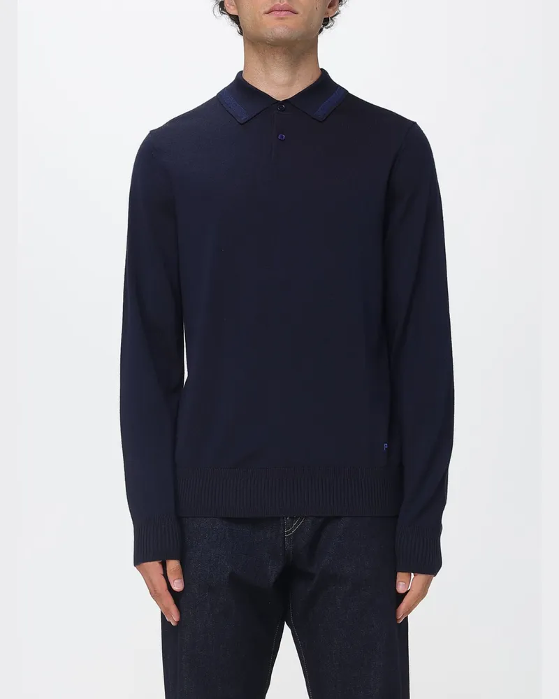 Paul Smith Langärmeliges Strickpolo von aus reiner Merinowolle Navy