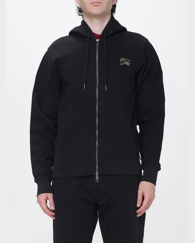 Burberry Baumwoll-Kapuzenjacke mit Reißverschluss und EKD-Logo Schwarz