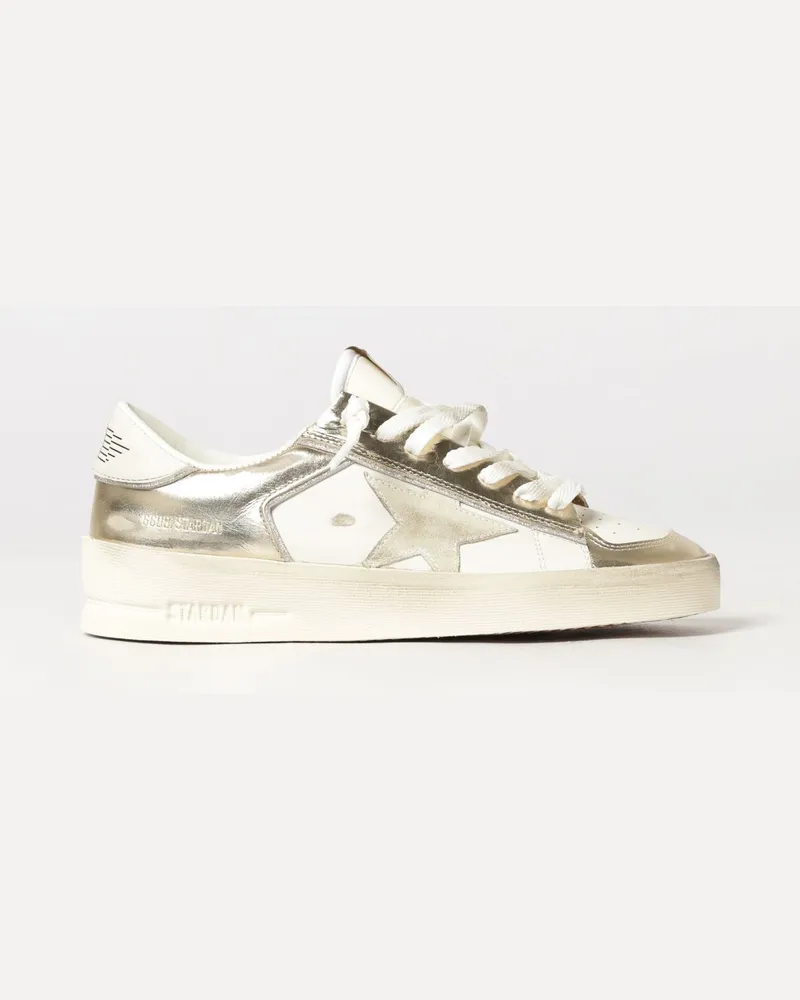 Golden Goose Zweifarbige Stardan Low-Top-Sneaker aus Leder mit Used-Finish Weiß