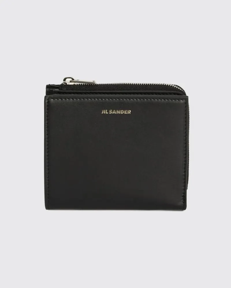 Jil Sander Bifold-Portemonnaie von aus Kalbsleder mit Reißverschlusstasche Schwarz
