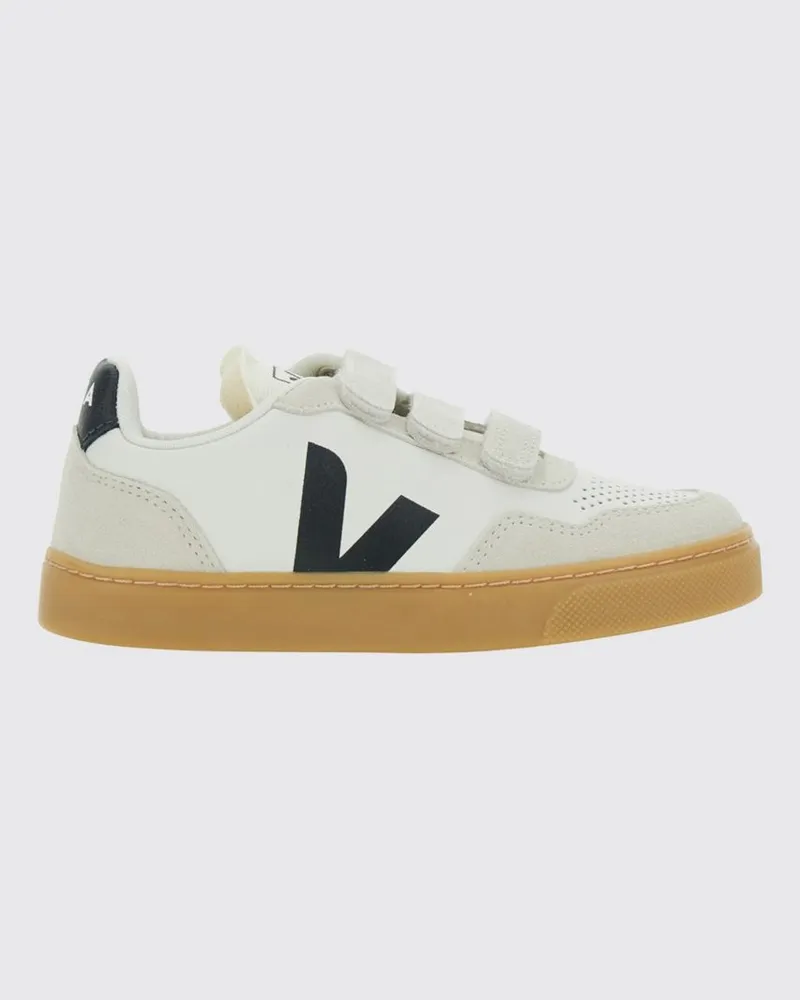 VEJA V-90 Sneakers für Jungen aus Bio-Leder mit Klettverschluss Weiß