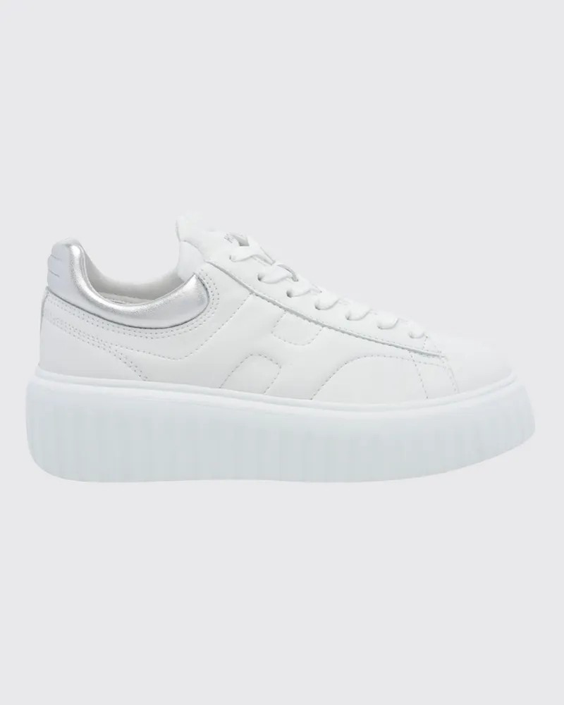 Hogan H-Stripes Zweifarbige Plateau-Sneaker aus glattem und laminiertem Leder Weiß