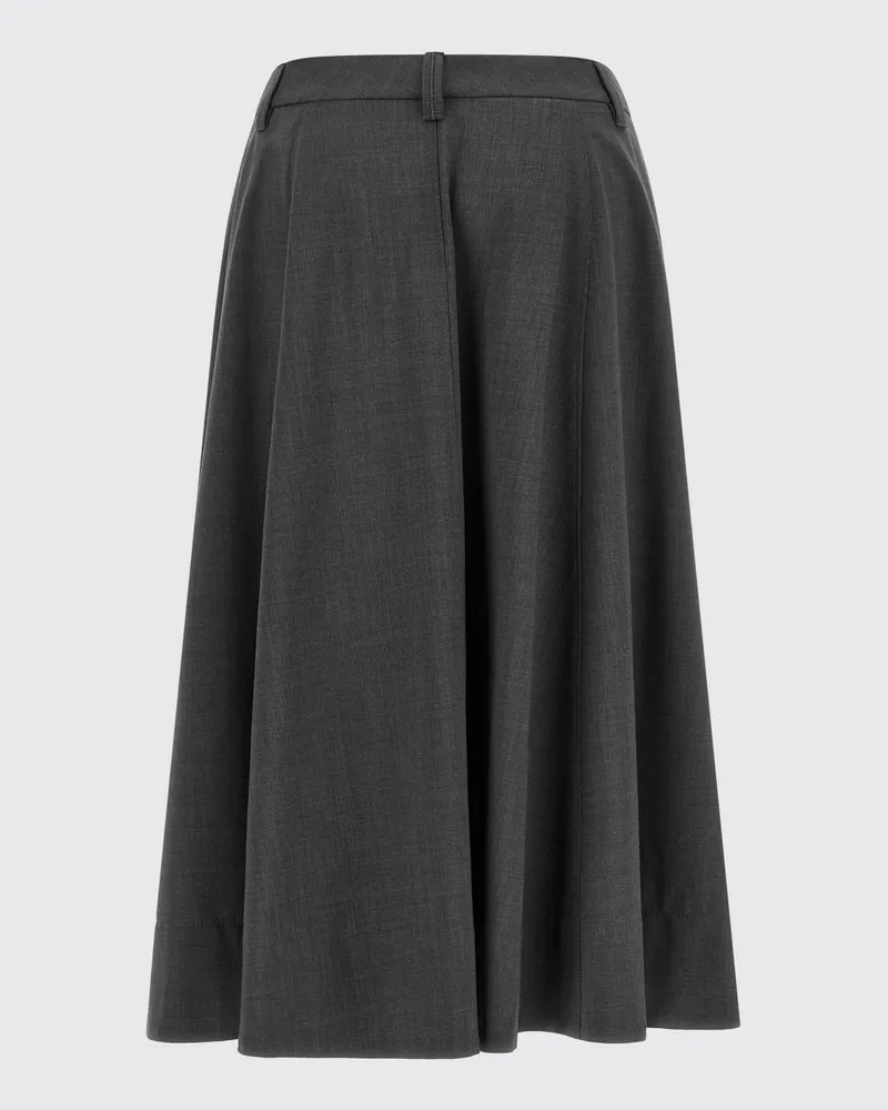 Brunello Cucinelli High-Waist Midi-Glockenrock aus Wolle mit Monili-Detail Grau