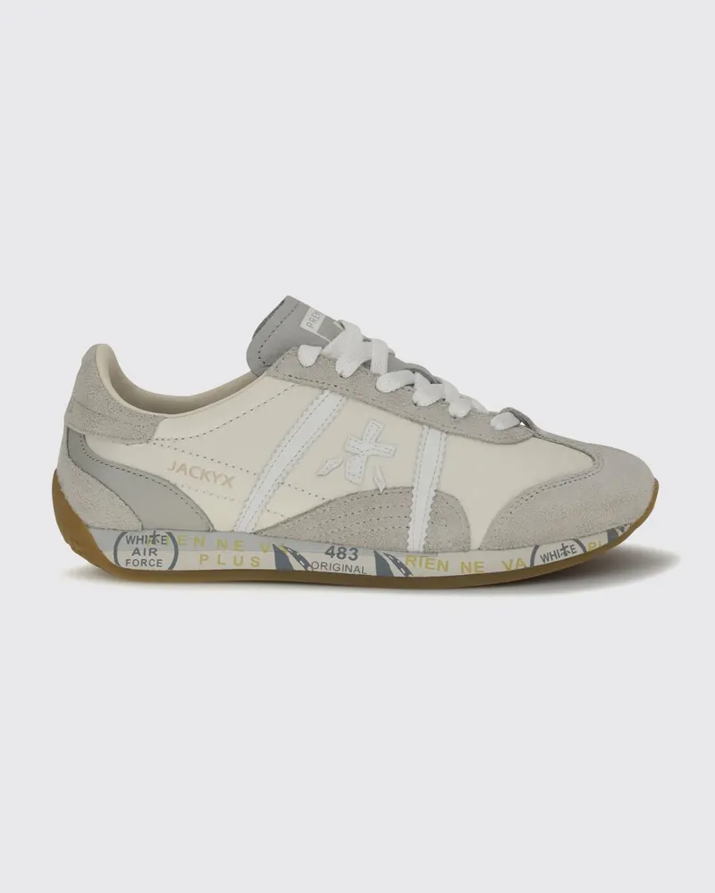 Premiata Jackyx Low-Top-Sneakers aus Glatt- und Wildleder mit Logoapplikation Weiß