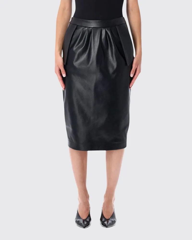 Stella McCartney Midi-Bleistiftrock aus glattem Kunstleder mit hoher Taille Schwarz