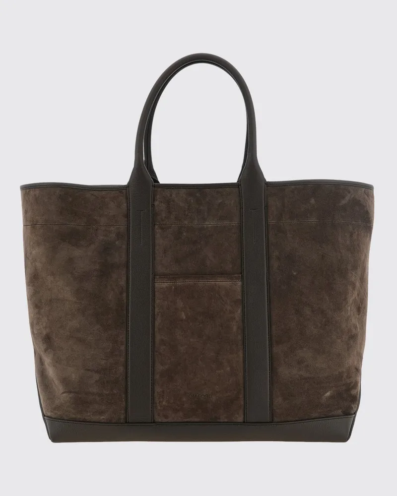 Tom Ford Große Tote-Bag aus Velourskalbsleder mit ausgestellter Form und doppeltem Henkel Braun