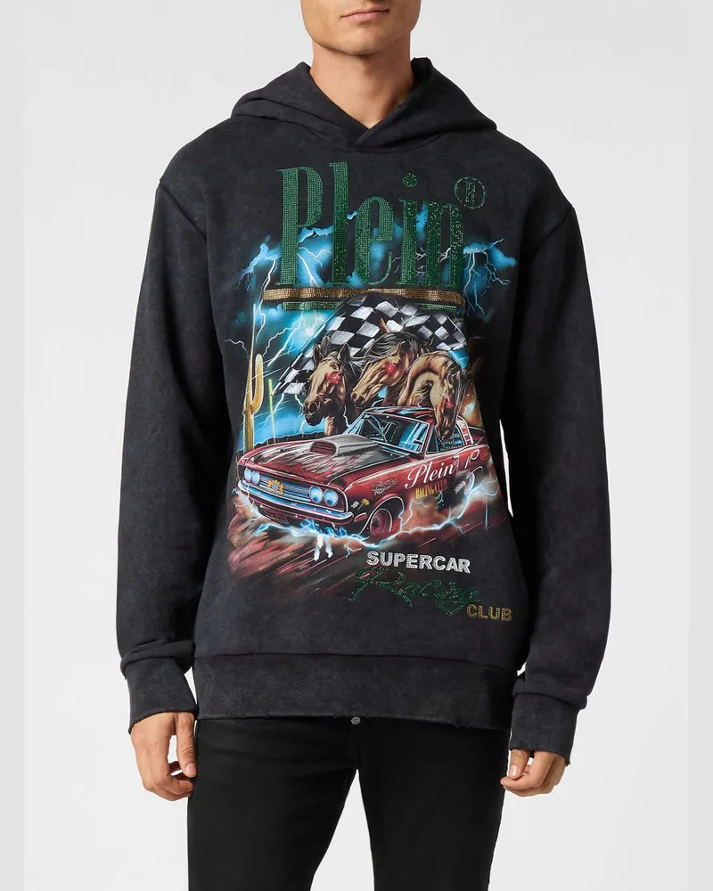 Philipp Plein Relaxed-Fit-Baumwoll-Hoodie mit Strass-Logo Schwarz