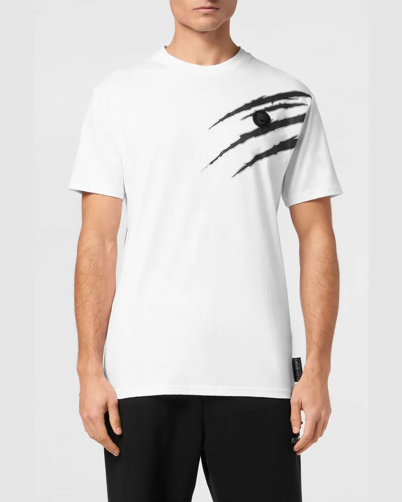 Philipp Plein Slim Fit T-Shirt aus Baumwolle mit Grafikdruck und überschnittenen Schultern Weiß