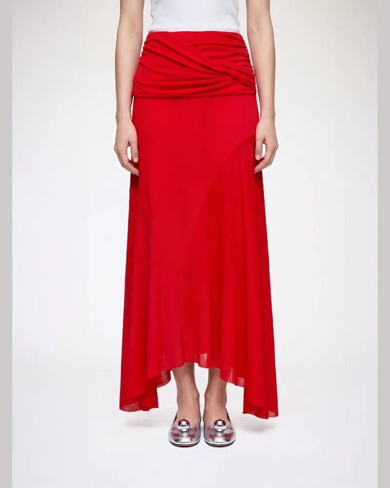 Ganni Asymmetrischer, drapierter Crêpe-Midirock mit hoher Taille Rot