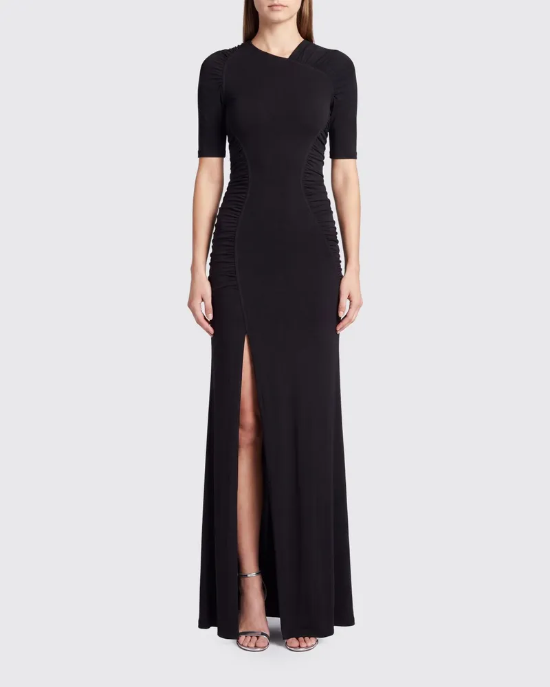 Victoria Beckham Langes Etuikleid von aus Jersey mit asymmetrischem Ausschnitt Schwarz