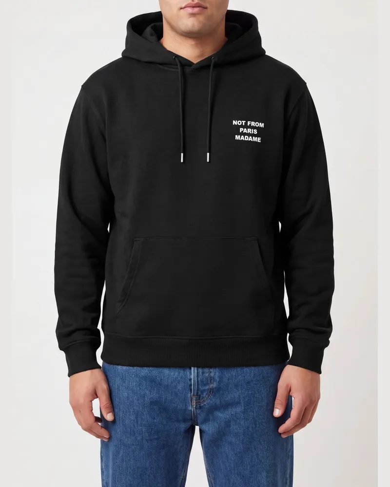 Drôle de Monsieur Hoodie aus Baumwolle mit Slogan-Print und Kängurutasche Schwarz