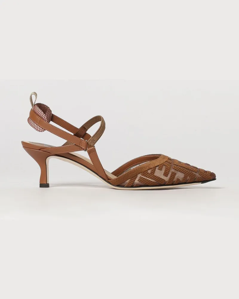 Fendi Colibrì Lite Slingback-Pumps aus Netzstoff mit FF-Monogramm und mittlerem Absatz Braun