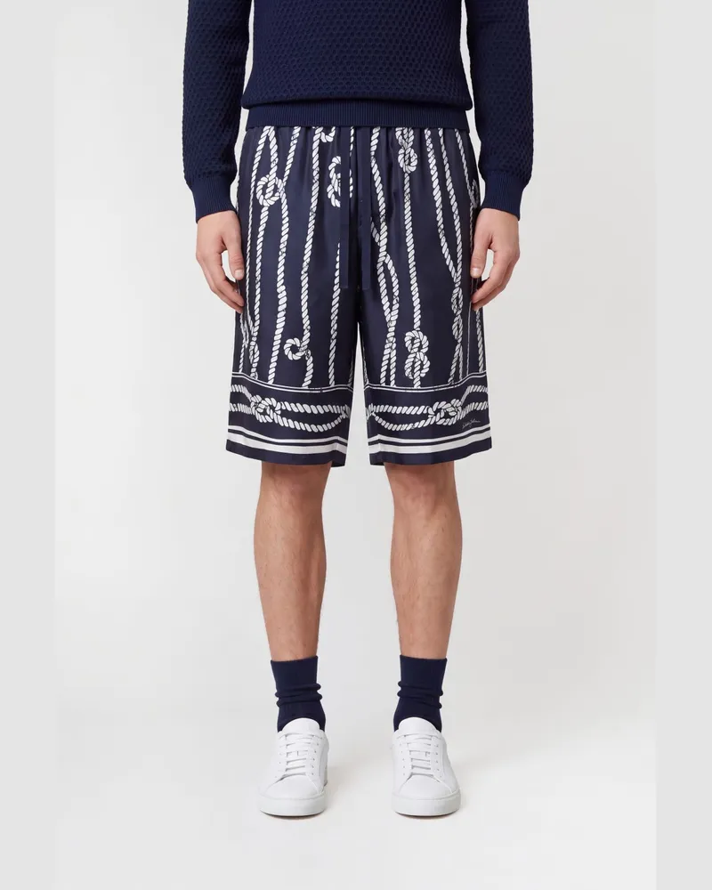 Dolce & Gabbana DOLCE  GABBANA Seidenshorts Dolce & Gabbana mit Grafikdruck und Kordelzug in der Taille Navy