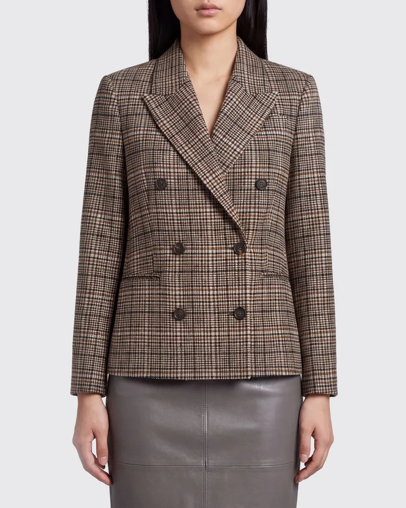 Brunello Cucinelli Zweireihiger Blazer von aus Wolle mit Prince-of-Wales-Muster Beige