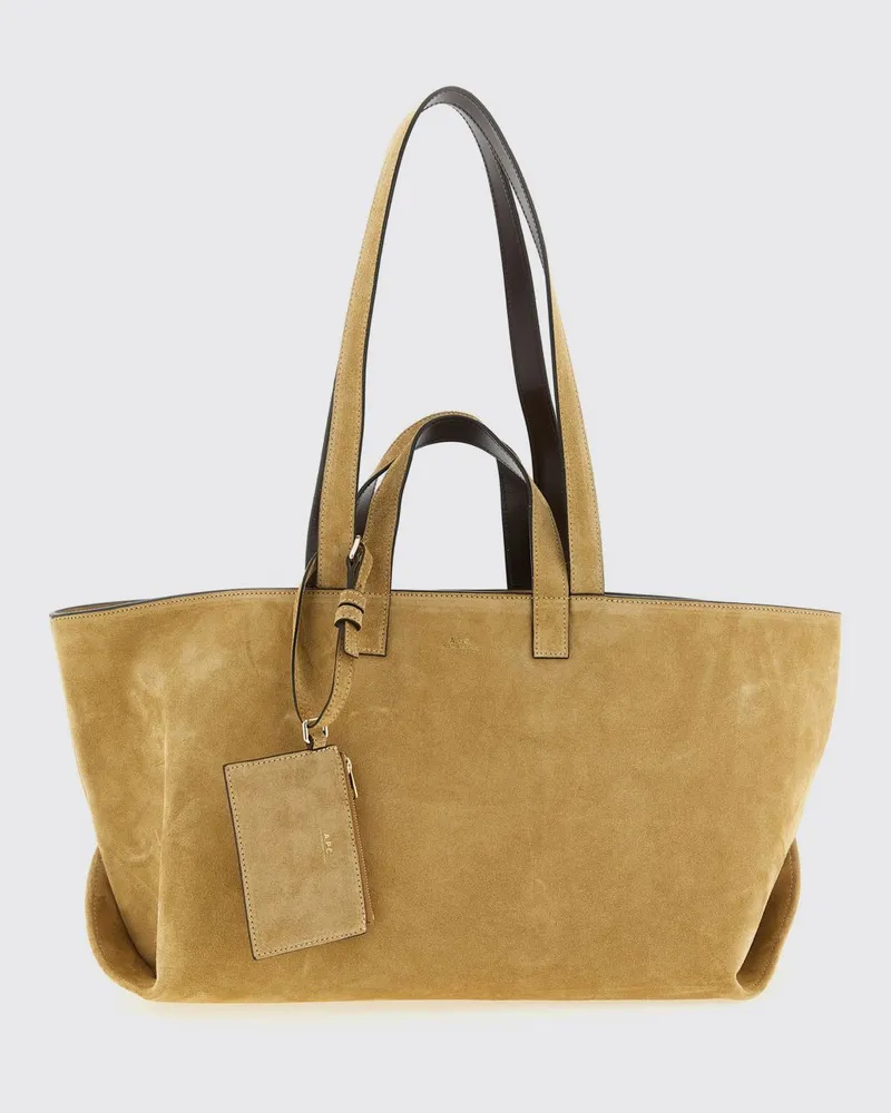 A.P.C. Le Drummer Tote-Tasche aus Wildleder mit laminiertem Logo Braun