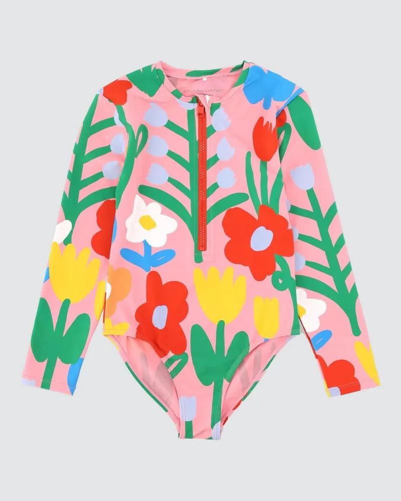 Stella McCartney Kids Langärmliger Badeanzug mit Blumenprint Pink