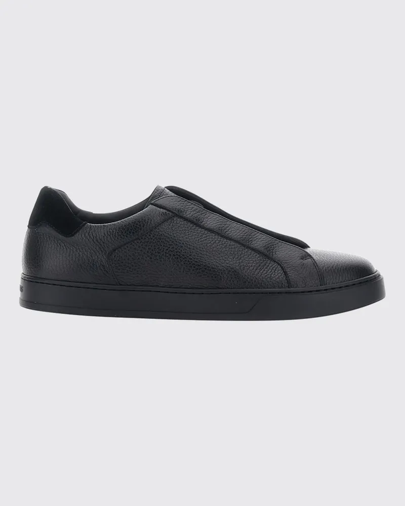 Doucal´s Slip-on-Sneaker von aus genarbtem Kalbsleder mit elastischen Schnürsenkeln Schwarz