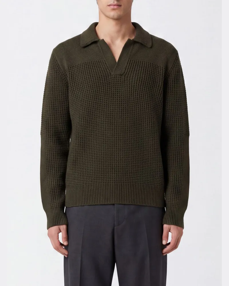 Ferragamo Langärmeliges Strick-Poloshirt aus Schurwolle Olive