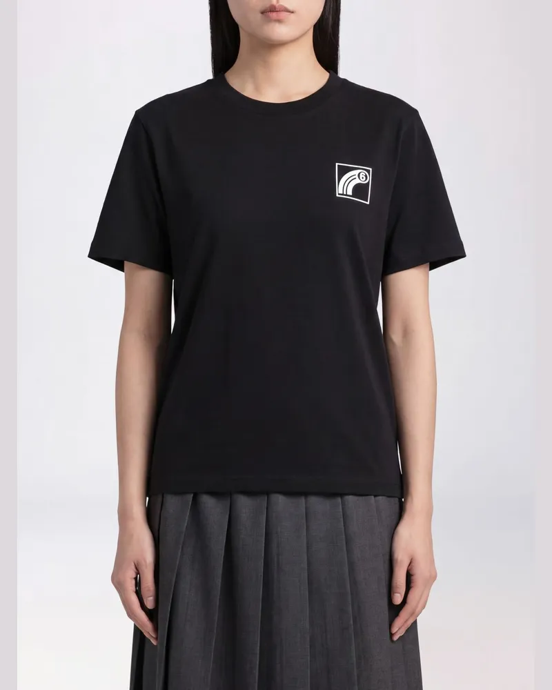 Maison Margiela T-Shirt mit Rundhalsausschnitt aus Baumwolle mit Logo-Slogan-Druck Schwarz