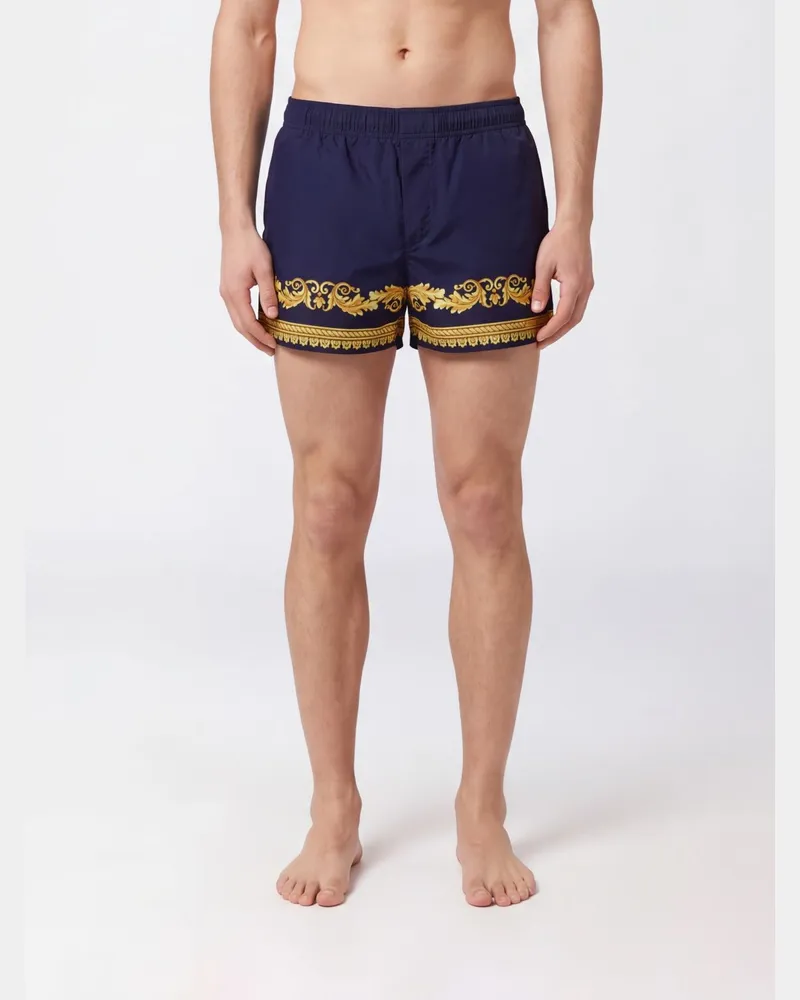 Versace Badeshorts mit mittelhohem Bund und durchgehendem Barock-Print Navy