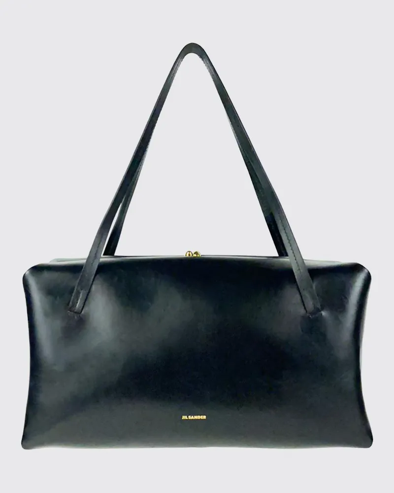 Jil Sander Goji Pillow Schultertasche aus Glattleder mit doppeltem Henkel Schwarz