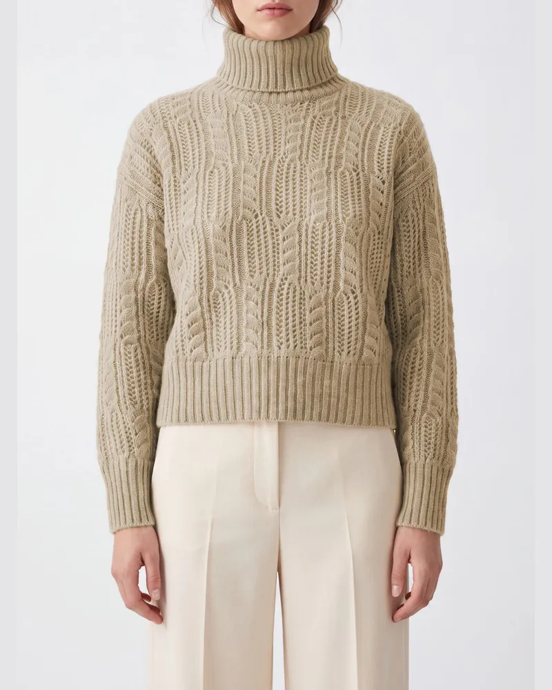 AGNONA Langärmliger Rollkragenpullover aus Kaschmir- und Seidenmischung Beige
