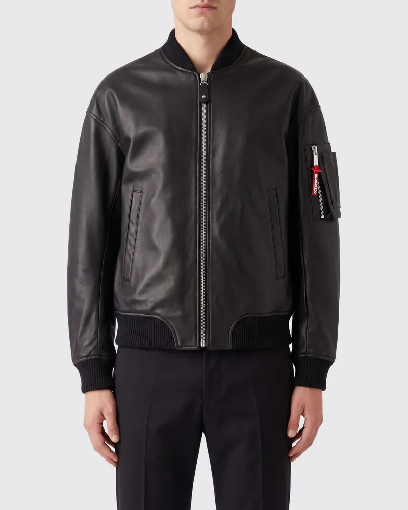 Dsquared2 Bomberjacke aus Glattleder mit überschnittenen Schultern Schwarz