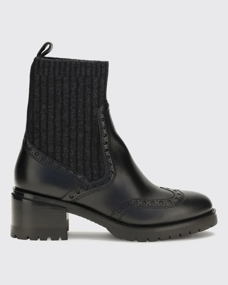 Santoni Chelsea-Stiefel aus Kalbsleder mit Gummiprofilsohle Schwarz