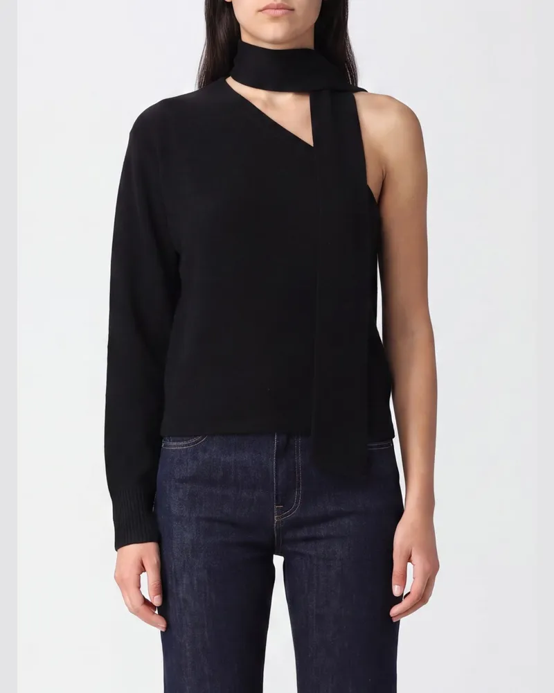 Federica Tosi Asymmetrisches One-Shoulder-Top aus Wolle und Kaschmir mit Schalkragen Schwarz