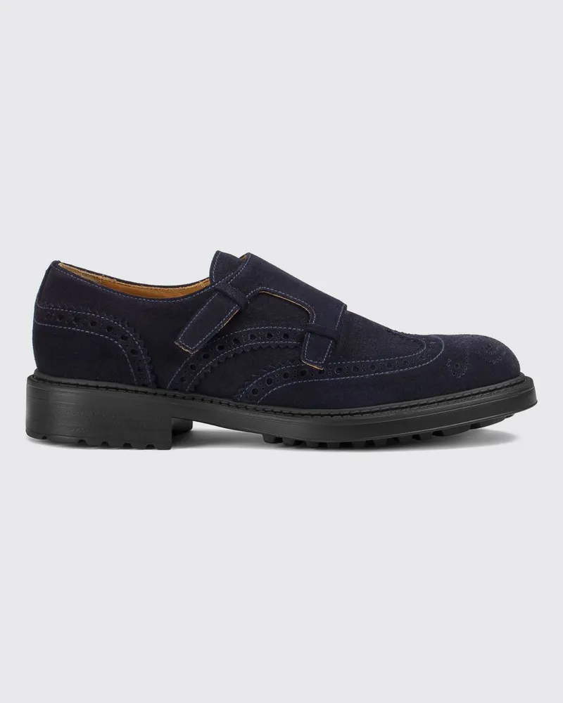 Doucal´s Doppel-Monkstrap-Schuhe aus Veloursleder mit runder Kappe Blau