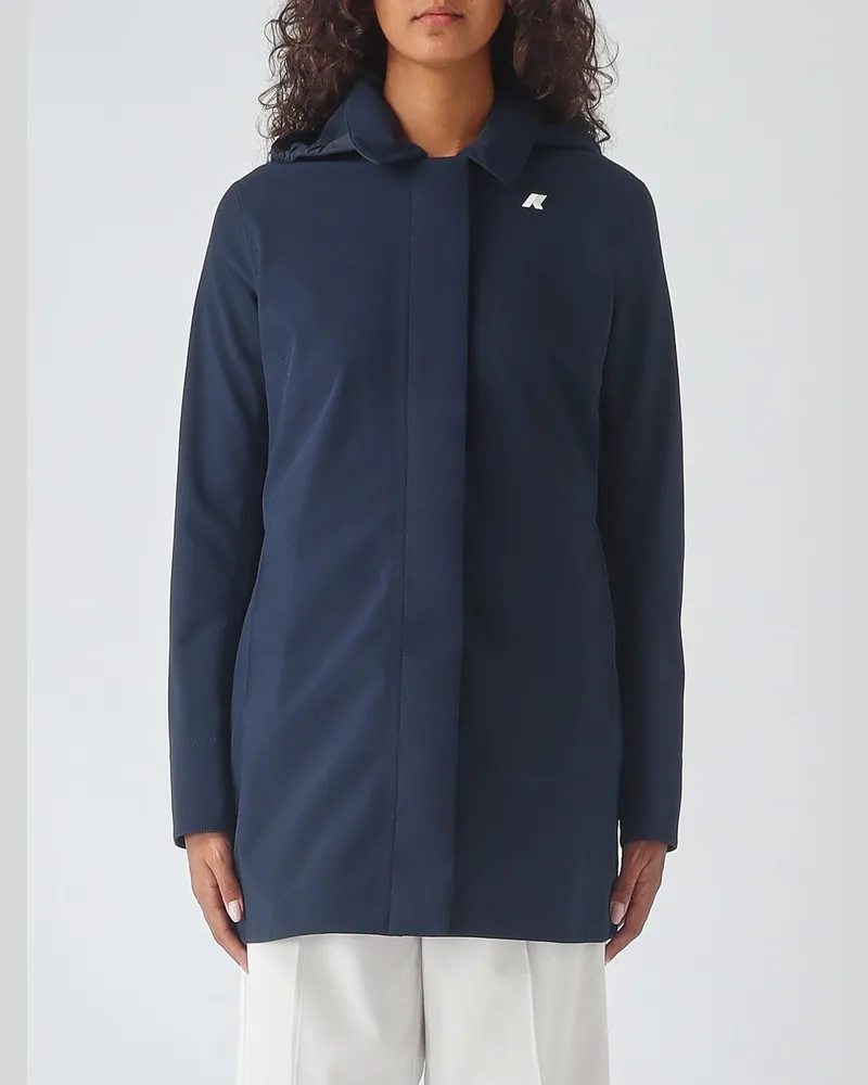 K-Way Einreihiger wasserdichter Nylon-Trenchcoat Blau