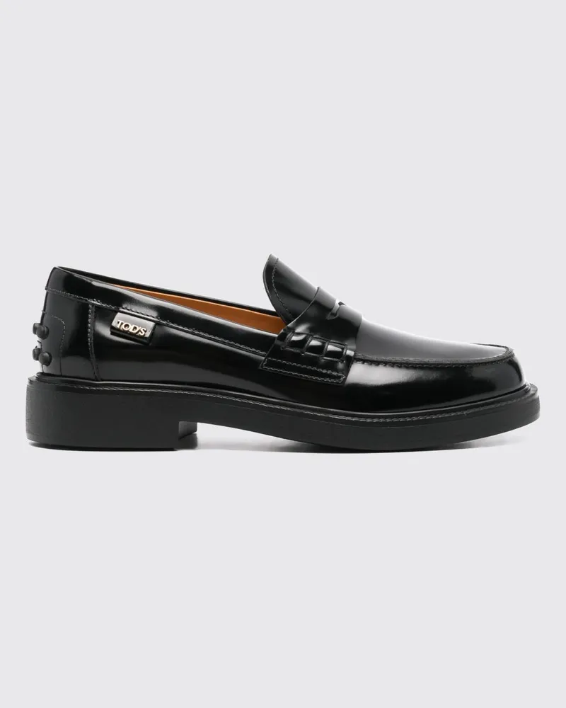 TOD'S Penny Loafer von aus Glattleder mit Metall-Logo und Gumminoppen Schwarz