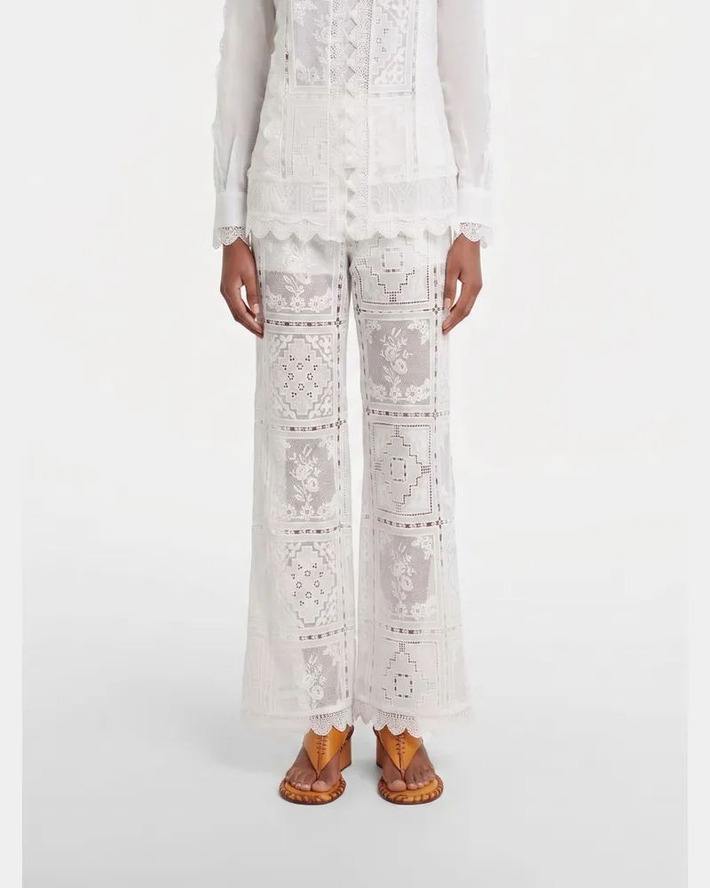 Zimmermann Hoch taillierte Schlaghose Aster aus Spitze Ivory