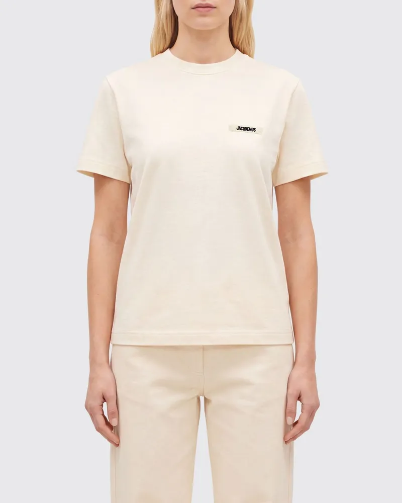 Jacquemus Kurzärmeliges T-Shirt aus Stretch-Baumwolle mit Rundhalsausschnitt Beige
